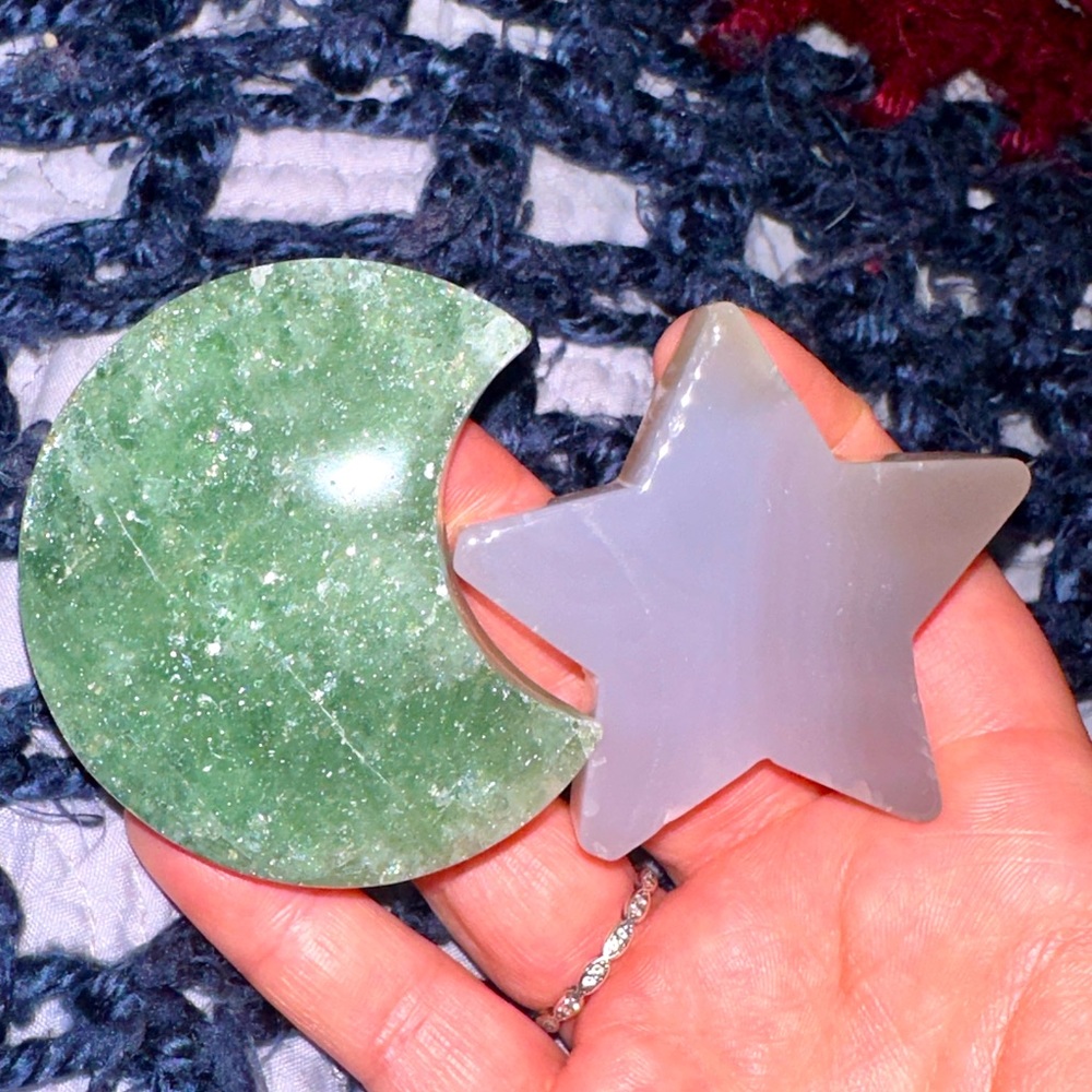 Aventurine Moon Shaped Crystal and Agate Star Crystal